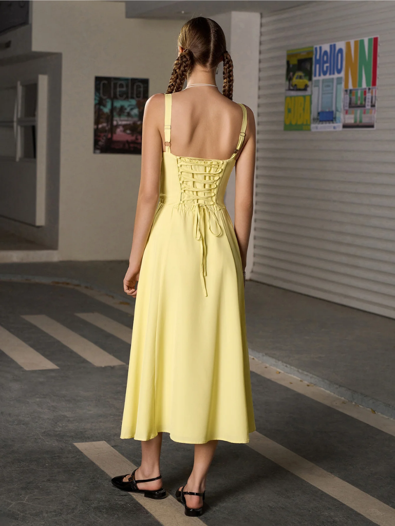 Ruched Bodice Split Thigh Cami Dress