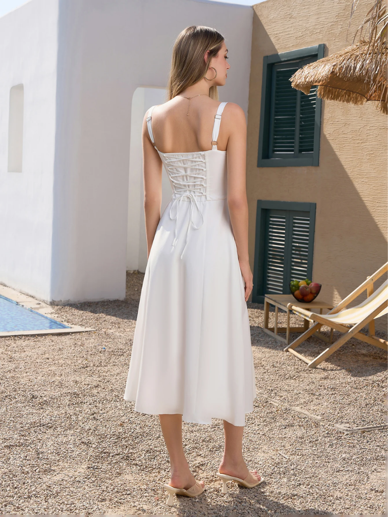 Ruched Bodice Split Thigh Cami Dress